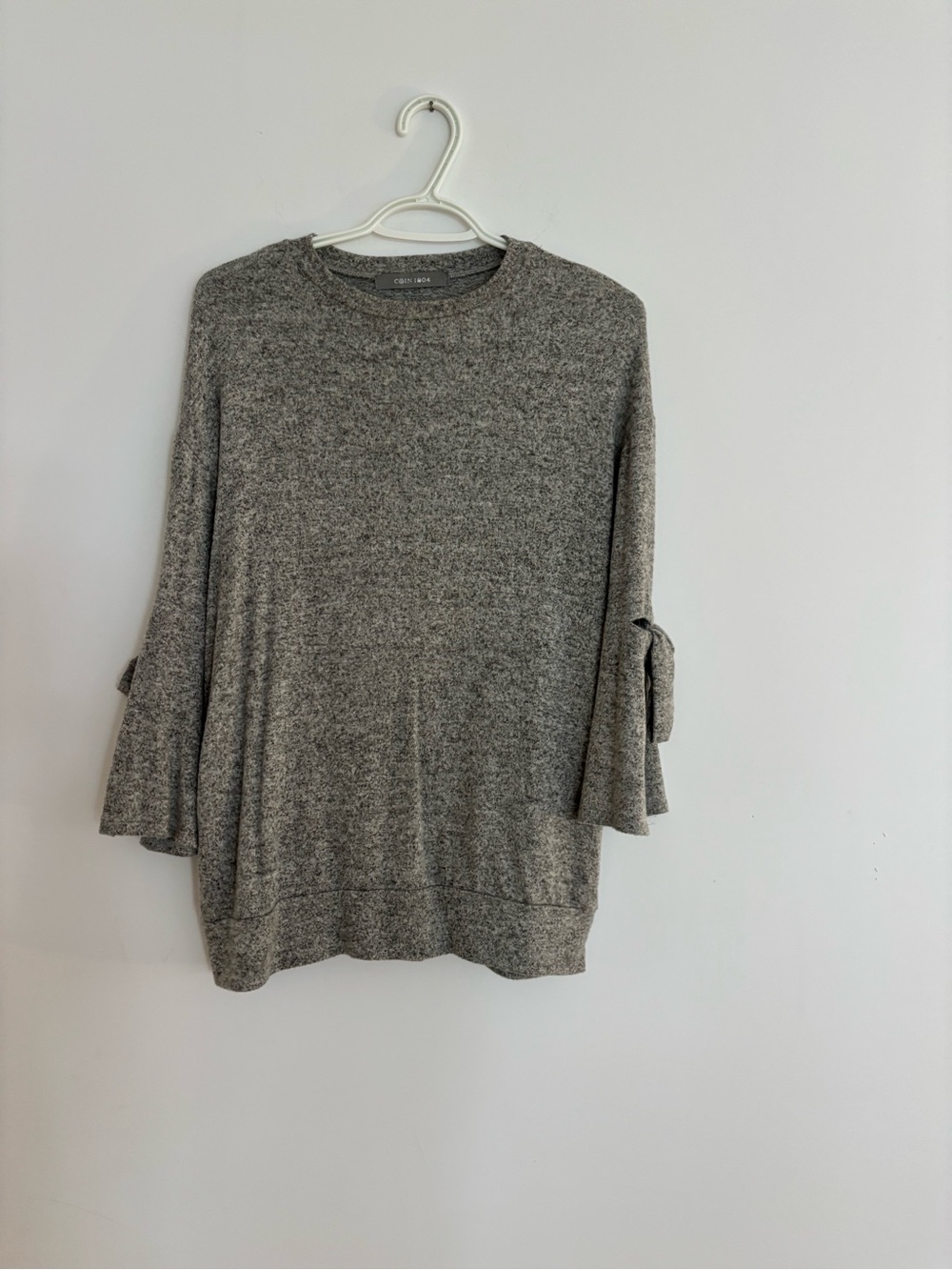 Cozy Gray Tie-Sleeve Crewneck Sweater